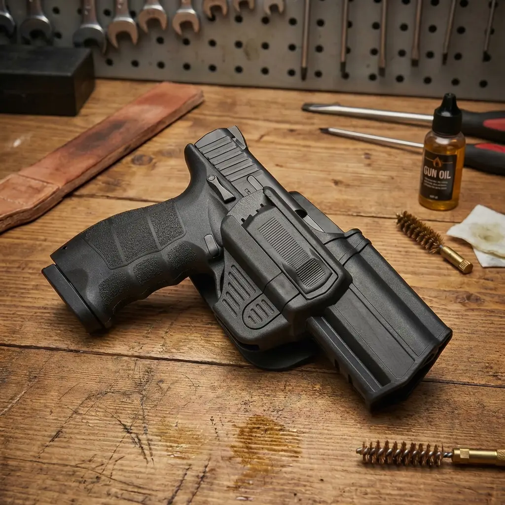 Pistola asegurada en funda de polímero de extracción rápida Akar | Equipamiento Táctico | Satara