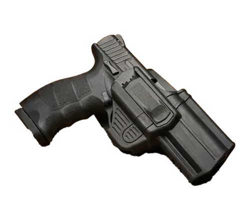 Funda de seguridad para arma corta realizada polímero con sistema de extracción rápida Akar | Equipamiento Táctico | Satara