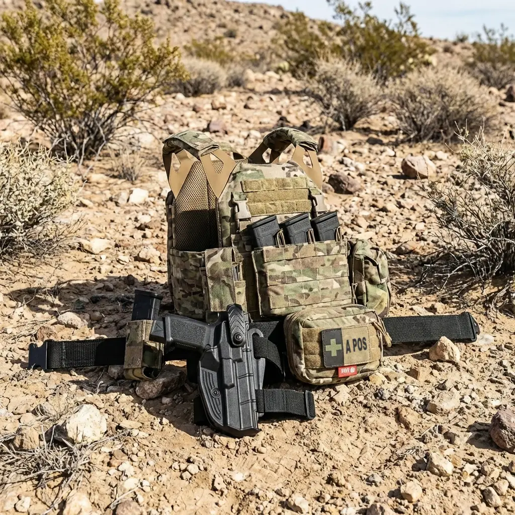 Funda de arma Akar acoplada a cinturón de servicio en entorno operativo | Equipamiento Táctico | Satara
