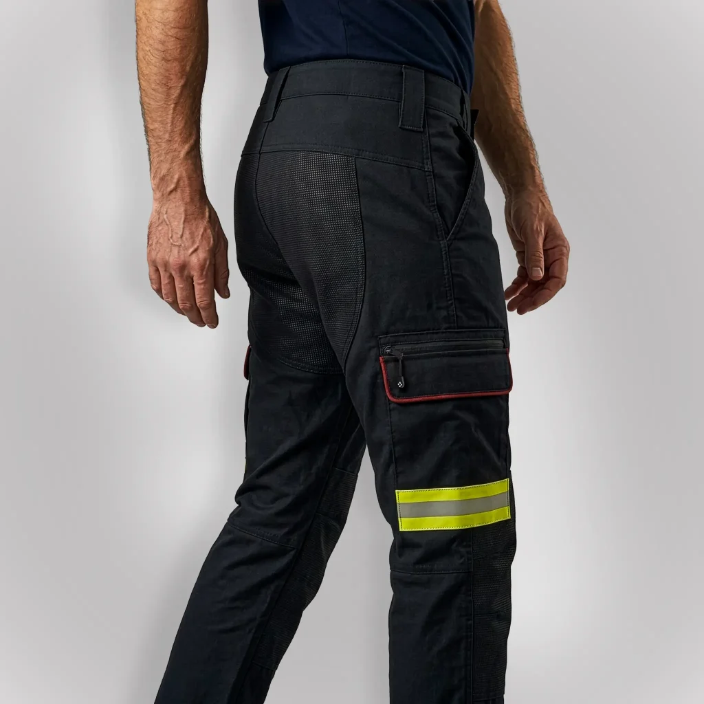 Vista trasera del pantalón de Intervención para bombero con bandas de alta visibilidad | Serie Ignis | Satara