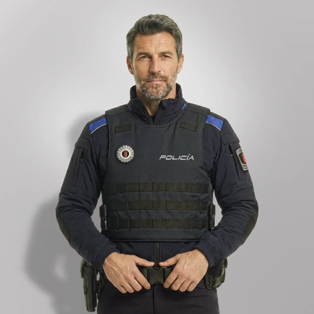 Agente equipado con Cazadora Táctica Umbra bajo chaleco antibalas | Serie Shadows | Satara