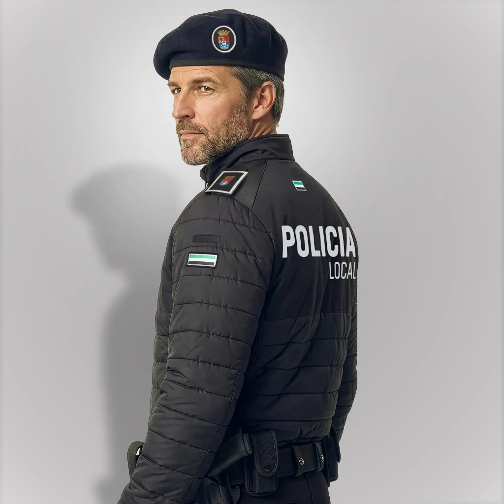 Agente de policía con cazadora térmica ligera acolchada azul noche de Extremadura | Serie Origen | Satara